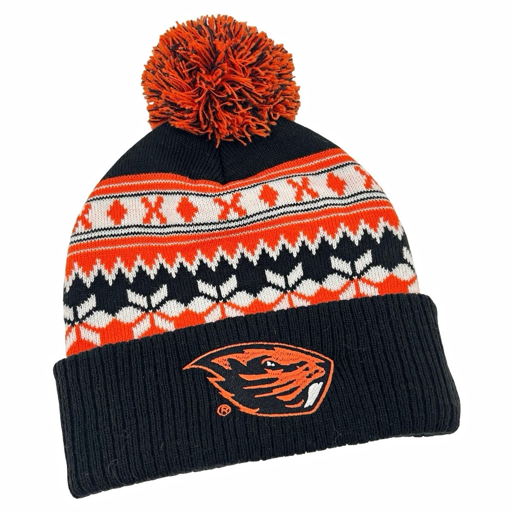 Oregon State Beavers Black Orange White Knit Pom Beanie Winter Hat
